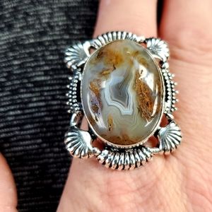 New Unique Oversized Agate 925 Silver Ring.